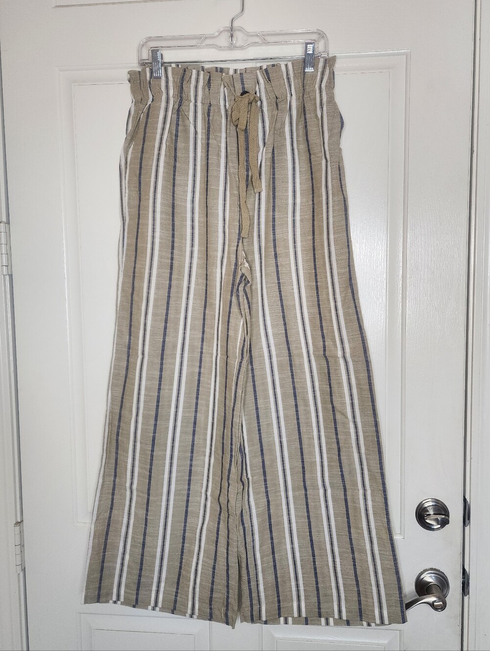 MINE Coastal Striped Wide Leg Pants 100% Cotton Large NWOT